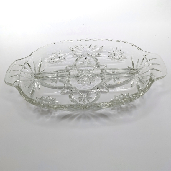 ANCHOR Hocking Star of David Clear Pressed Glass Divided Relish Dish / Tray - Picture 4 of 7
